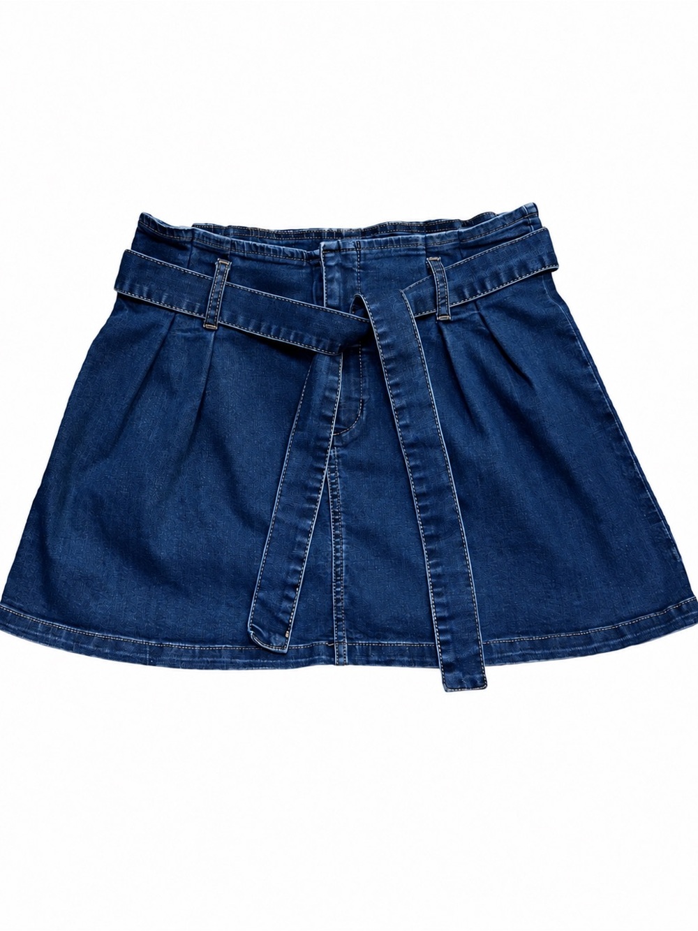 Altar’d State Women’s Dark Wash Pleated Denim Mini Skirt Tie Belt A-Line Size M